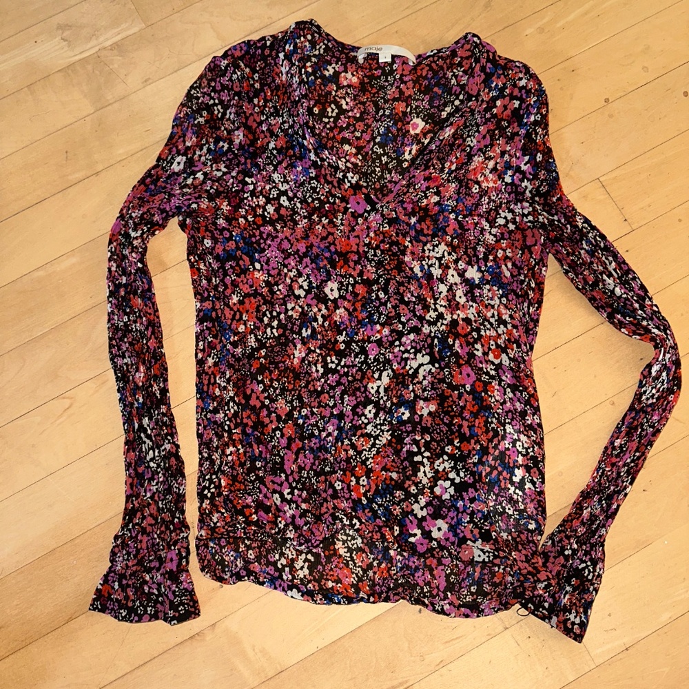 MAJE Lehane Floral Long Sleeve 100% Silk Blouse , 1(S) GD1127 - Picture 3 of 5